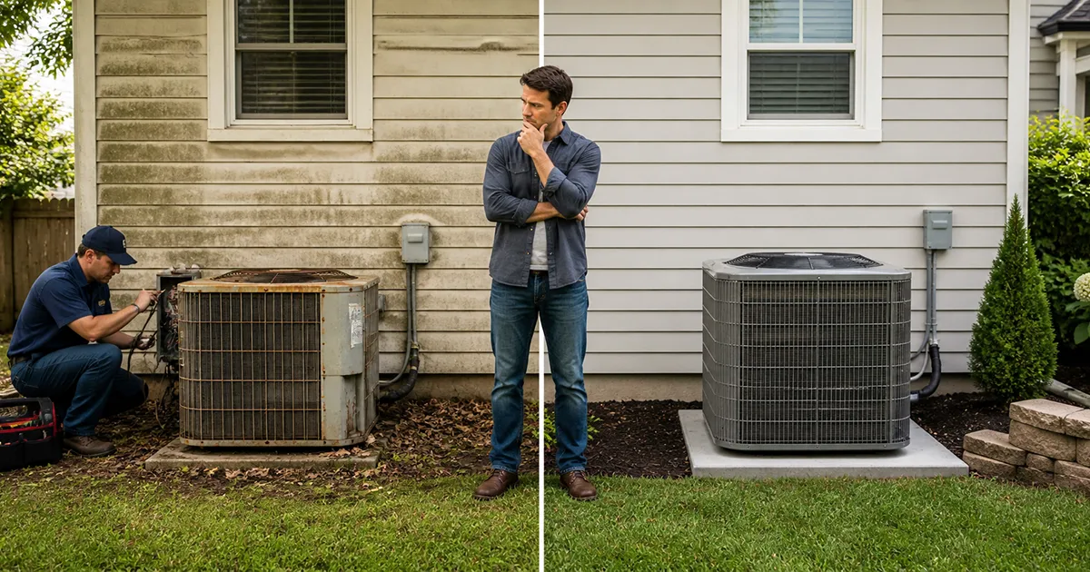 A homeowner chooses between replacing his old HVAC, or investing in a brand new one.