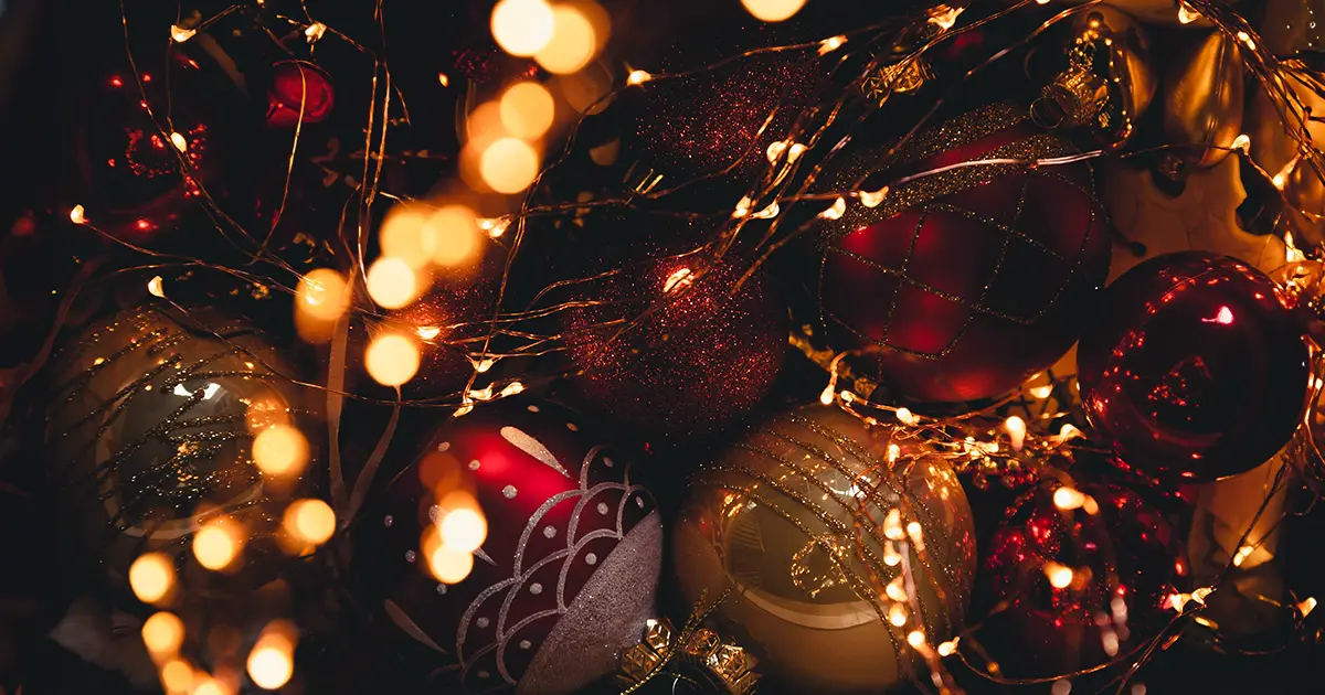 Pretty maroon and gold Christmas decorations.