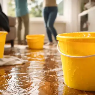 The aftermath of frozen pipes that burst in this home, flooding the kitchen with water.