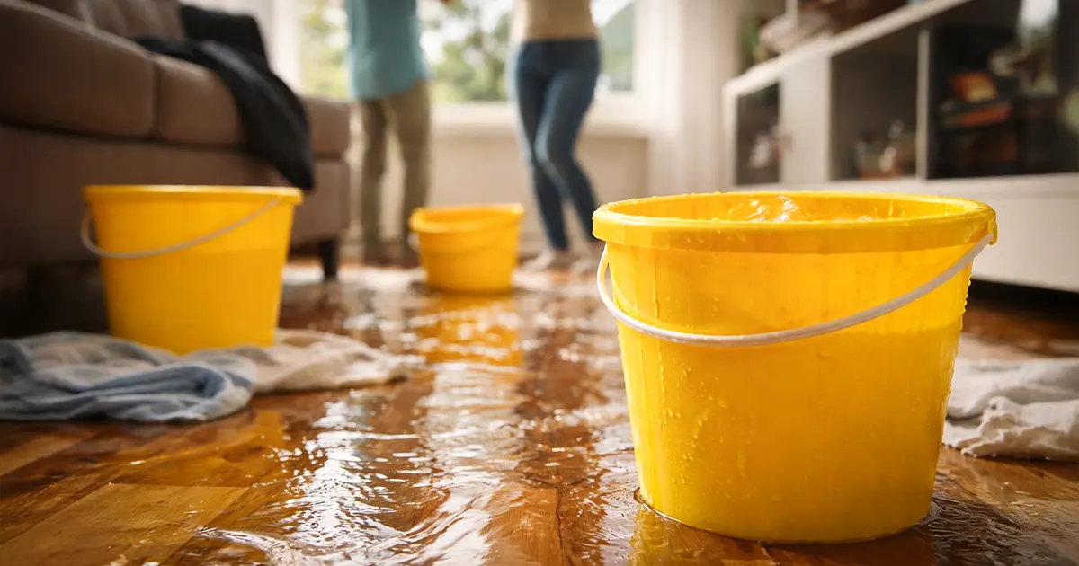 The aftermath of frozen pipes that burst in this home, flooding the kitchen with water.