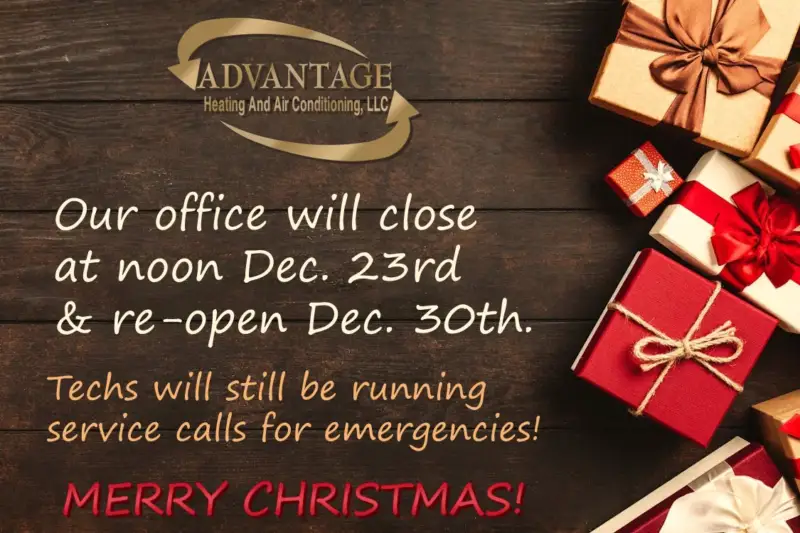 Our office will close at noon Dec. 23rd and re-open Dec 30th.  Techs will still be running service calls for emergencies. Merry Christmas!